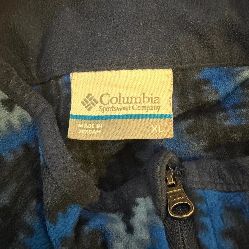 Columbia Mens XL Blue Ikat Geometric Fleece Quarter Zip Pullover